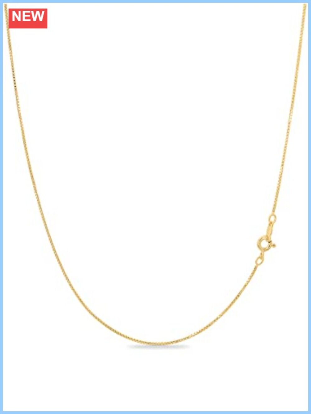 18K Gold Plated Sterling Silver Box Chain Necklace 15 Inch